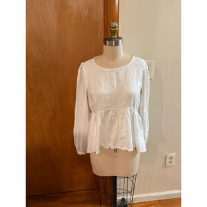 Women's Reformation White Linen Peplum Blouse M